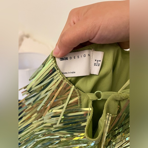 ASOS DESIGN shard sequin strappy mini dress in green - Picture 6 of 7